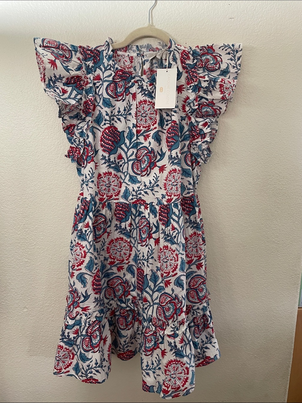Caroline Constas NWT White Red & Blue Floral cotton dress resort party M